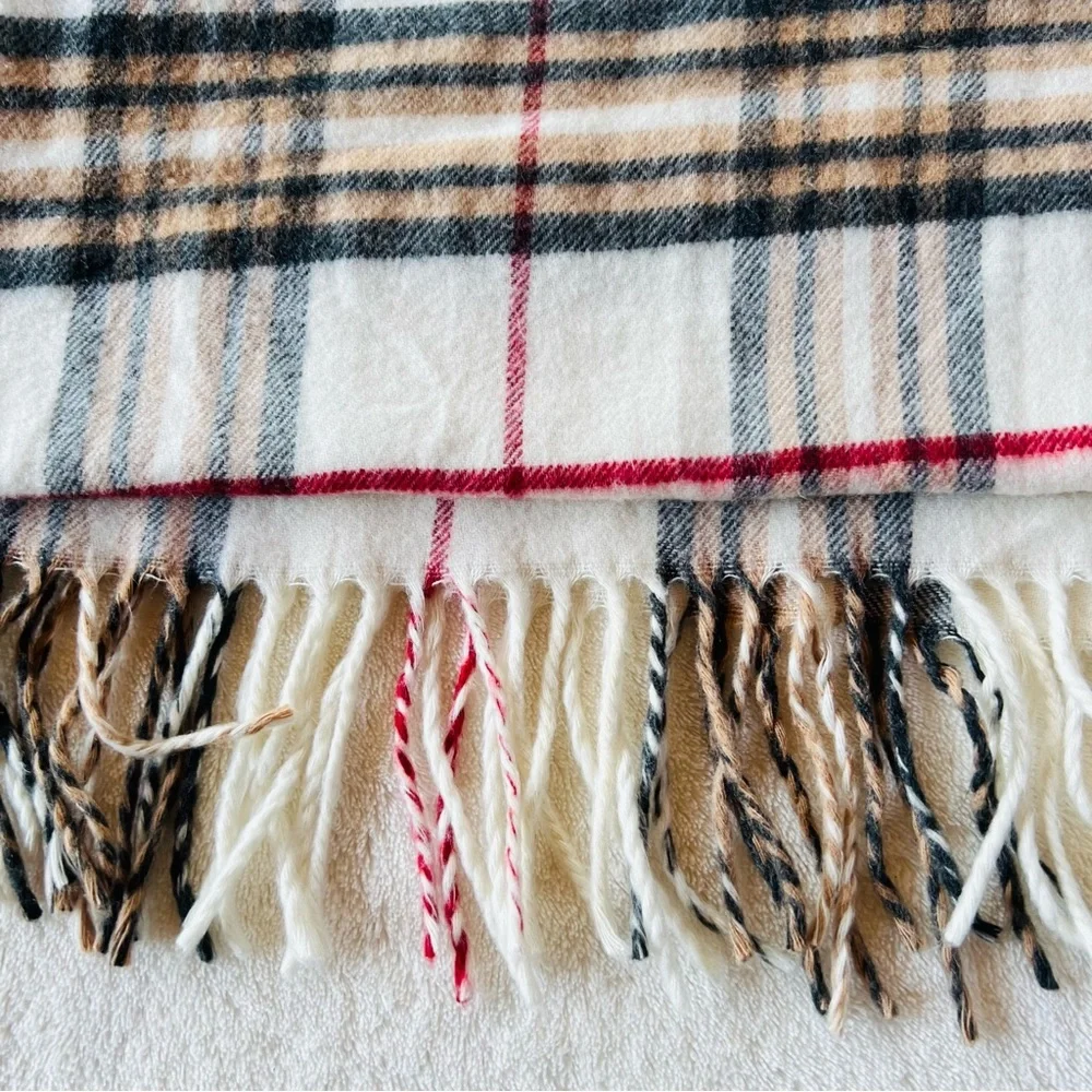 Bundle of 2 PLAID FRINGE SCARVES NEUTRAL COLORS MADE IN ITALY, GERMANY CASHMINK